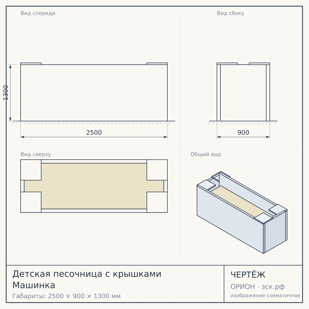 Детская песочница с крышками Машинка — чертёж